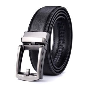 NEW Boutique Black Leather Ratchet Belt w/ Silver Buckle, Sizes 44”, 50”, & 52”